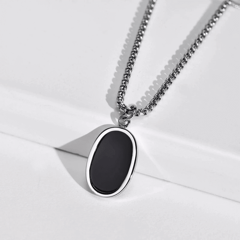 THE MEN THING SS Pendant/ Necklace ECLIPSE BLACK - Pure Titanium Steel Pendant with 24inch Round Box Chain for Men & Boys