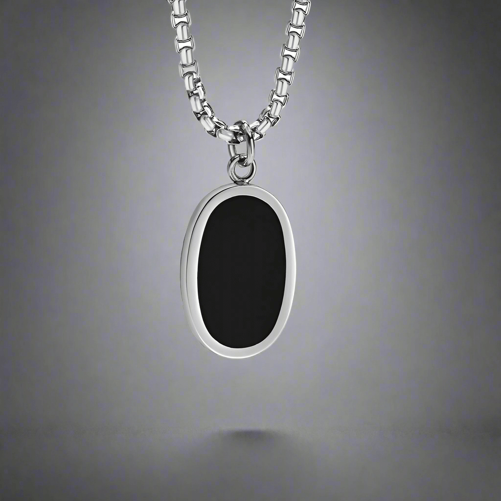 THE MEN THING SS Pendant/ Necklace ECLIPSE BLACK - Pure Titanium Steel Pendant with 24inch Round Box Chain for Men & Boys