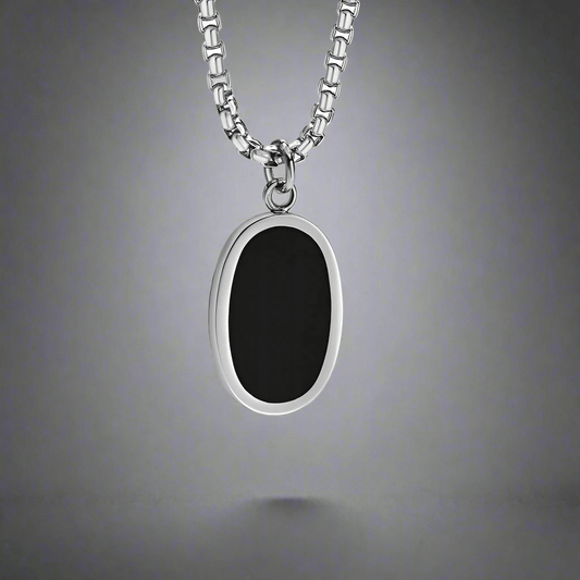 THE MEN THING SS Pendant/ Necklace ECLIPSE BLACK - Pure Titanium Steel Pendant with 24inch Round Box Chain for Men & Boys