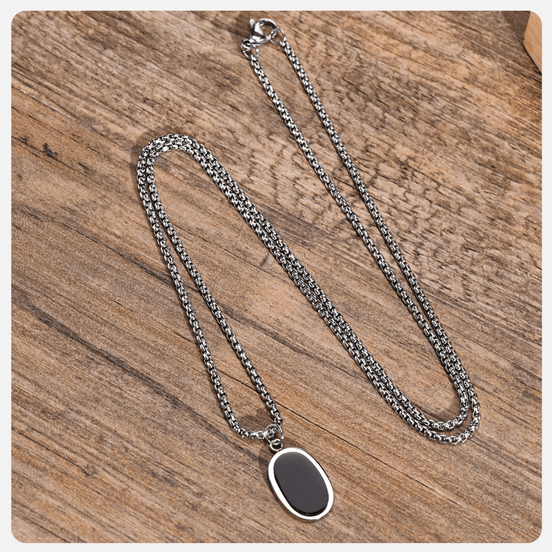 THE MEN THING SS Pendant/ Necklace ECLIPSE BLACK - Pure Titanium Steel Pendant with 24inch Round Box Chain for Men & Boys