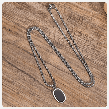 THE MEN THING SS Pendant/ Necklace ECLIPSE BLACK - Pure Titanium Steel Pendant with 24inch Round Box Chain for Men & Boys