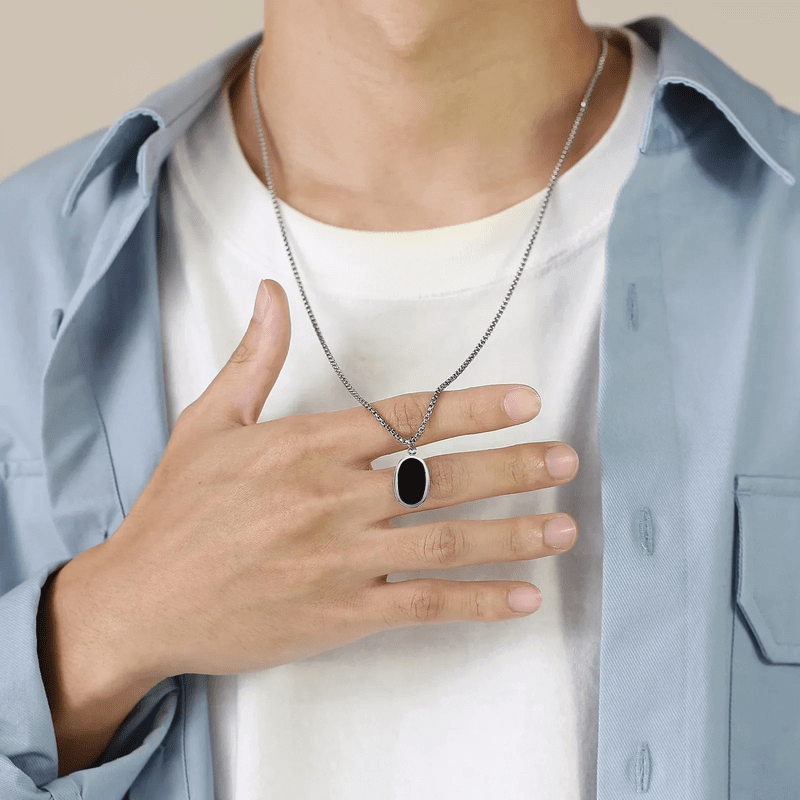 THE MEN THING SS Pendant/ Necklace ECLIPSE BLACK - Pure Titanium Steel Pendant with 24inch Round Box Chain for Men & Boys
