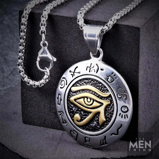 THE MEN THING SS Pendant/ Necklace EYE OF HORUS - Pure Titanium Steel Pendant with 24inch Round Box Chain for Men & Boys