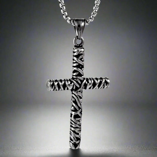 THE MEN THING SS Pendant/ Necklace FAITH CROSS - Pure Titanium Steel Cross Pendant with 24inch Round Box Chain for Men & Boys