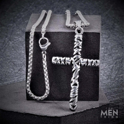THE MEN THING SS Pendant/ Necklace FAITH CROSS - Pure Titanium Steel Cross Pendant with 24inch Round Box Chain for Men & Boys