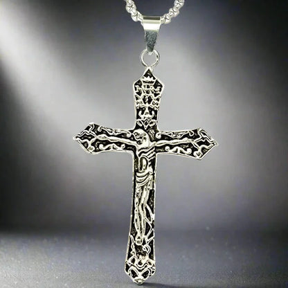 THE MEN THING SS Pendant/ Necklace FAITHCROSS - Alloy  Jesus Cross Pendant with Pure Stainless Steel  24inch Round Box Chain, European trending Style for Men & Boys
