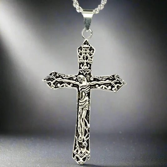 THE MEN THING SS Pendant/ Necklace FAITHCROSS - Alloy  Jesus Cross Pendant with Pure Stainless Steel  24inch Round Box Chain, European trending Style for Men & Boys