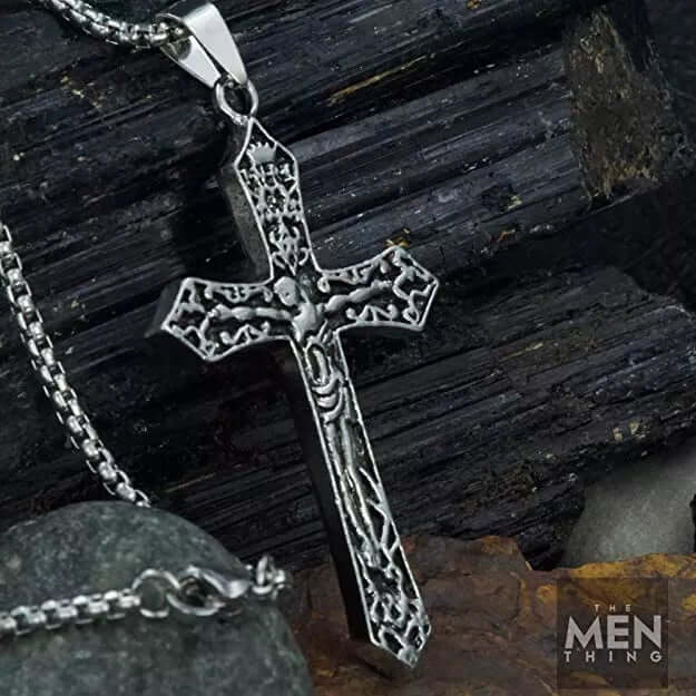 THE MEN THING SS Pendant/ Necklace FAITHCROSS - Alloy  Jesus Cross Pendant with Pure Stainless Steel  24inch Round Box Chain, European trending Style for Men & Boys