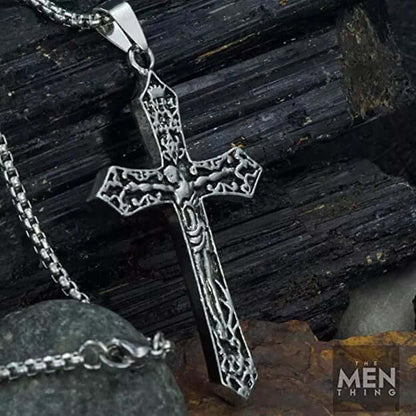 THE MEN THING SS Pendant/ Necklace FAITHCROSS - Alloy  Jesus Cross Pendant with Pure Stainless Steel  24inch Round Box Chain, European trending Style for Men & Boys