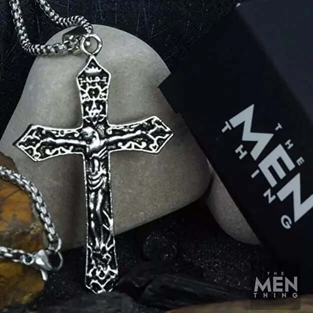 THE MEN THING SS Pendant/ Necklace FAITHCROSS - Alloy  Jesus Cross Pendant with Pure Stainless Steel  24inch Round Box Chain, European trending Style for Men & Boys