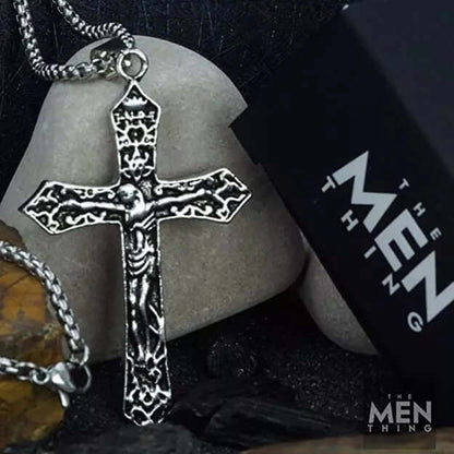 THE MEN THING SS Pendant/ Necklace FAITHCROSS - Alloy  Jesus Cross Pendant with Pure Stainless Steel  24inch Round Box Chain, European trending Style for Men & Boys