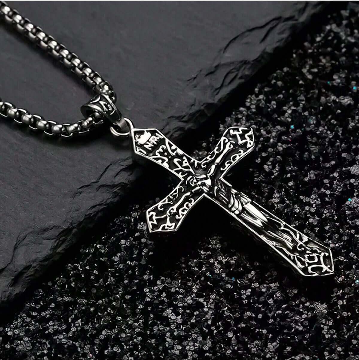 THE MEN THING SS Pendant/ Necklace FAITHCROSS (T) - Pure Titanium Steel Pendant with Stainless Steel 24inch Round Box Chain, European trending Style for Men & Boy