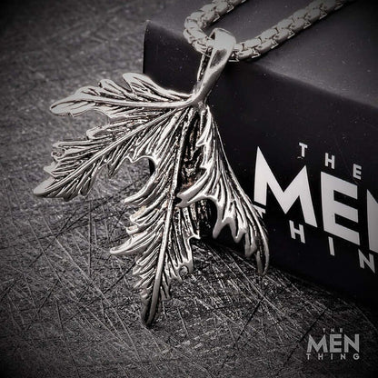 THE MEN THING SS Pendant/ Necklace FOLDED FOLIAGE - Titanium Steel Leaf Pendant with 24inch Round Box Chain for Men & Boys