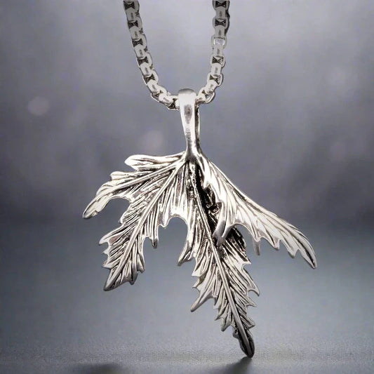 THE MEN THING SS Pendant/ Necklace FOLDED FOLIAGE - Titanium Steel Leaf Pendant with 24inch Round Box Chain for Men & Boys