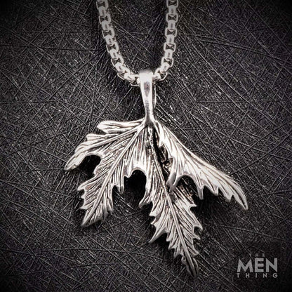 THE MEN THING SS Pendant/ Necklace FOLDED-LEAF -Alloy Leaf Pendant with Pure Stainless Steel 24inch Round Box Chain, European trending Style for Men & Boy