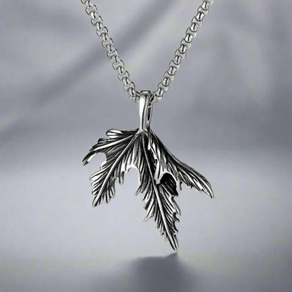 THE MEN THING SS Pendant/ Necklace FOLDED-LEAF -Alloy Leaf Pendant with Pure Stainless Steel 24inch Round Box Chain, European trending Style for Men & Boy