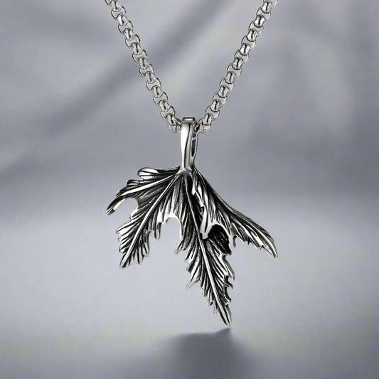 THE MEN THING SS Pendant/ Necklace FOLDED-LEAF -Alloy Leaf Pendant with Pure Stainless Steel 24inch Round Box Chain, European trending Style for Men & Boy