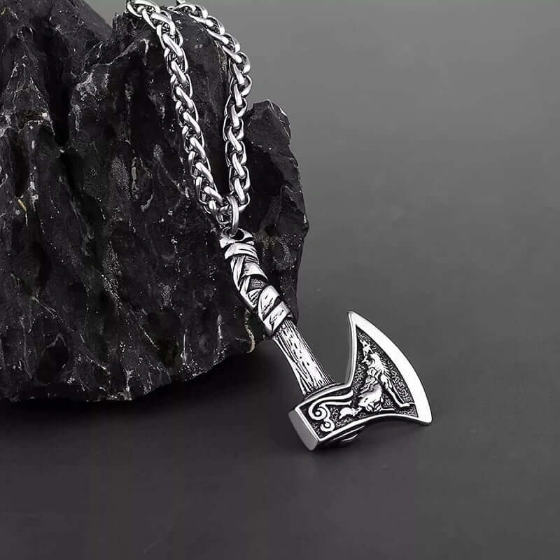 THE MEN THING SS Pendant/ Necklace FOXY AXE -  Alloy Pendant with Stainless Steel 24inch Round Box Chain, American trending Style for Men & Boy