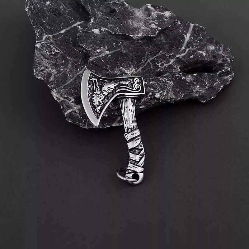 THE MEN THING SS Pendant/ Necklace FOXY AXE -  Alloy Pendant with Stainless Steel 24inch Round Box Chain, American trending Style for Men & Boy
