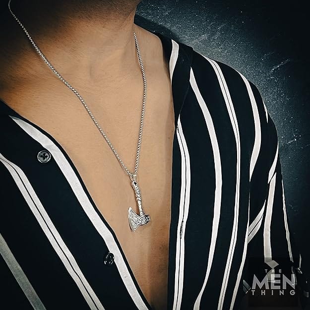 THE MEN THING SS Pendant/ Necklace FOXY AXE -  Alloy Pendant with Stainless Steel 24inch Round Box Chain, American trending Style for Men & Boy
