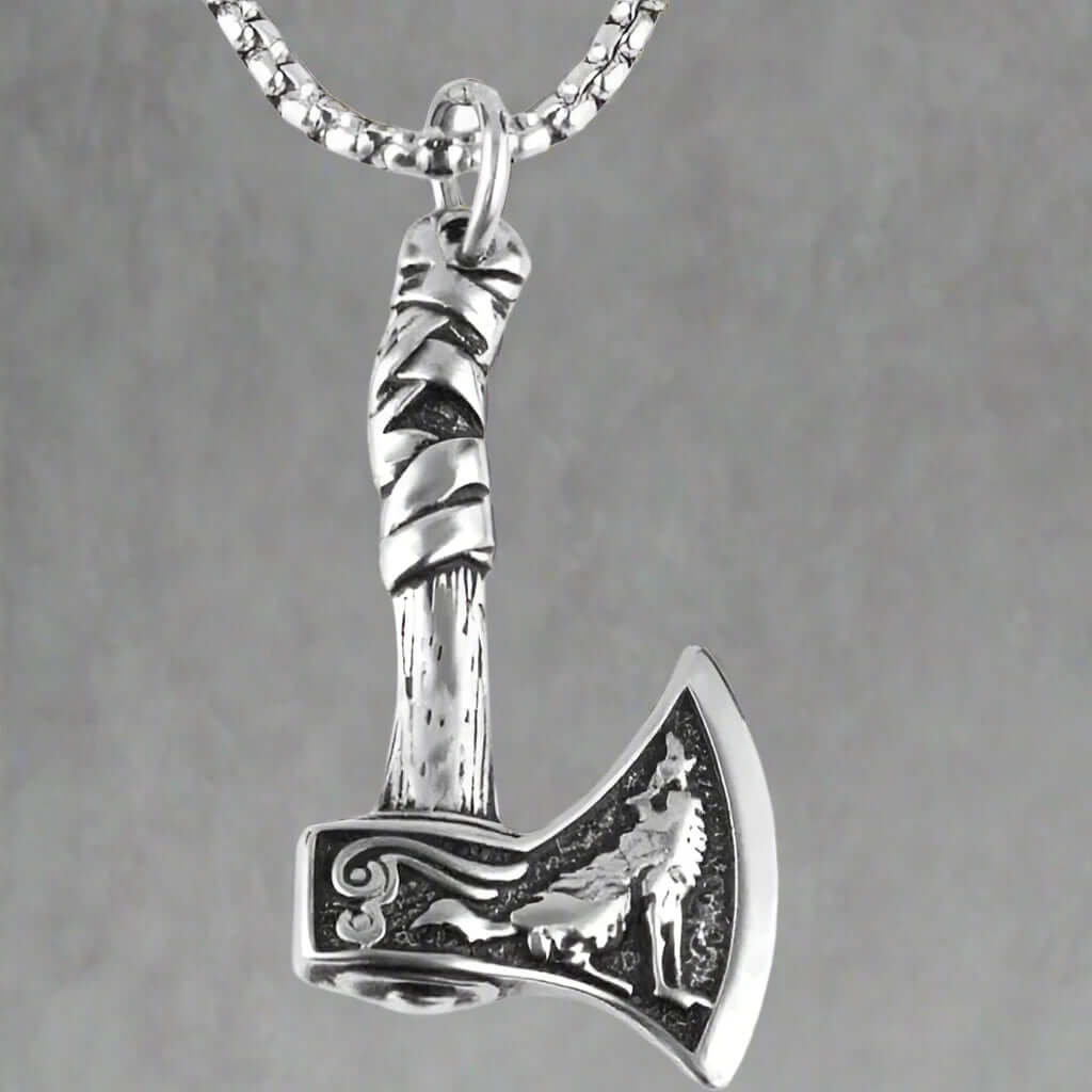 THE MEN THING SS Pendant/ Necklace FOXY AXE -  Alloy Pendant with Stainless Steel 24inch Round Box Chain, American trending Style for Men & Boy