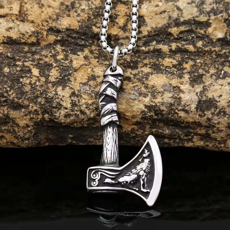 THE MEN THING SS Pendant/ Necklace FOXY AXE  (T) - Pure Titanium Steel Pendant with Stainless Steel 24inch Round Box Chain, European trending Style for Men & Boy