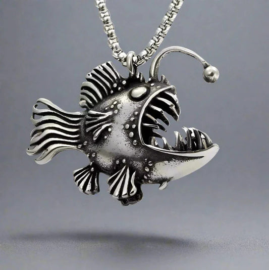 THE MEN THING SS Pendant/ Necklace FURIOUS FISH - Alloy Pendant with Stainless Steel 24inch Round Box Chain, European trending Style for Men & Boy