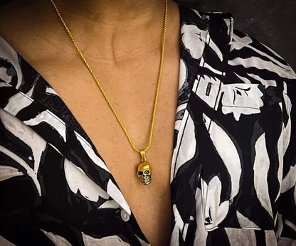 THE MEN THING SS Pendant/ Necklace GILDSKULL (Gold Tone) - Alloy  Pendant with  Pure Stainless Steel 24inch Round Box Chain, European trending Style for Men & Boy