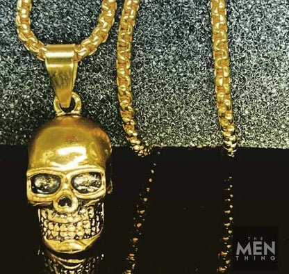 THE MEN THING SS Pendant/ Necklace GILDSKULL (Gold Tone) - Alloy  Pendant with  Pure Stainless Steel 24inch Round Box Chain, European trending Style for Men & Boy