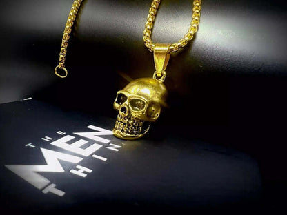 THE MEN THING SS Pendant/ Necklace GILDSKULL (Gold Tone) - Alloy  Pendant with  Pure Stainless Steel 24inch Round Box Chain, European trending Style for Men & Boy