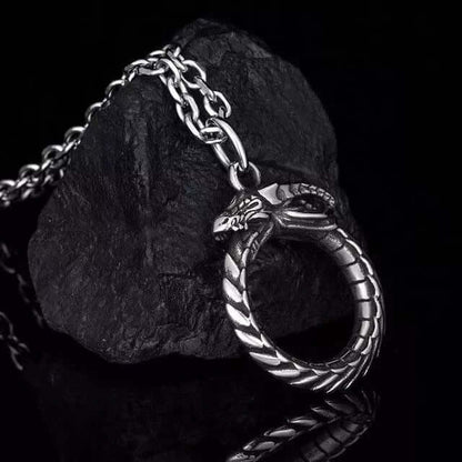 THE MEN THING SS Pendant/ Necklace GLUTTONOUS SNAKE - Pure Titanium Steel Pendant with 24inch Round Box Chain for Men & Boys