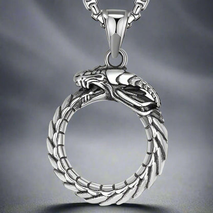 THE MEN THING SS Pendant/ Necklace GLUTTONOUS SNAKE - Pure Titanium Steel Pendant with 24inch Round Box Chain for Men & Boys