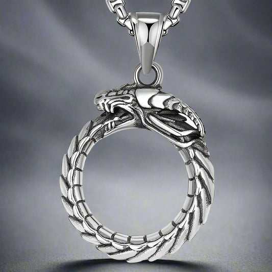 THE MEN THING SS Pendant/ Necklace GLUTTONOUS SNAKE - Pure Titanium Steel Pendant with 24inch Round Box Chain for Men & Boys