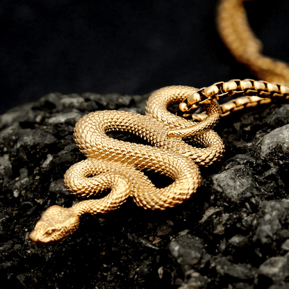 THE MEN THING SS Pendant/ Necklace GOLD GUARDIAN SNAKE - Pure Titanium Steel Pendant with 24inch Round Box Chain for Men & Boys