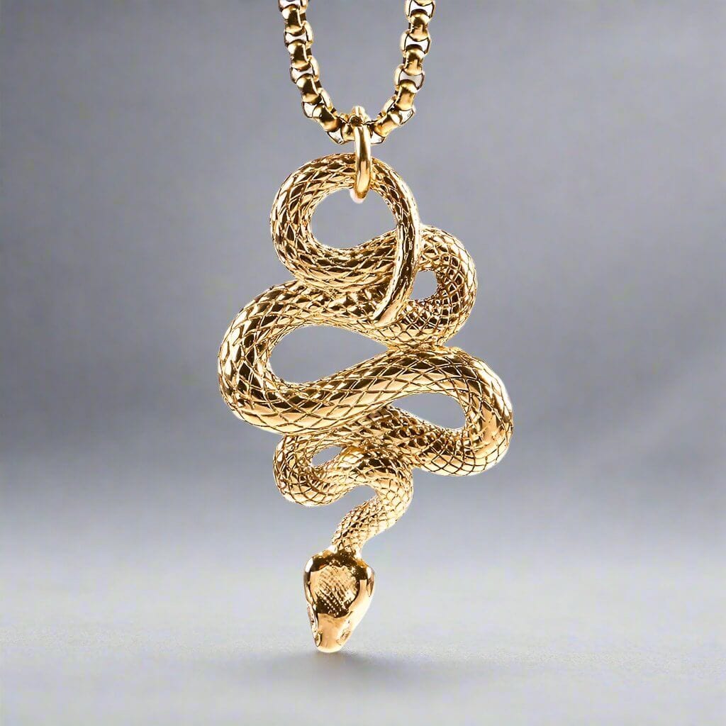 THE MEN THING SS Pendant/ Necklace GOLD GUARDIAN SNAKE - Pure Titanium Steel Pendant with 24inch Round Box Chain for Men & Boys