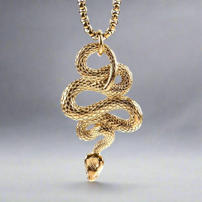 THE MEN THING SS Pendant/ Necklace GOLD GUARDIAN SNAKE - Pure Titanium Steel Pendant with 24inch Round Box Chain for Men & Boys