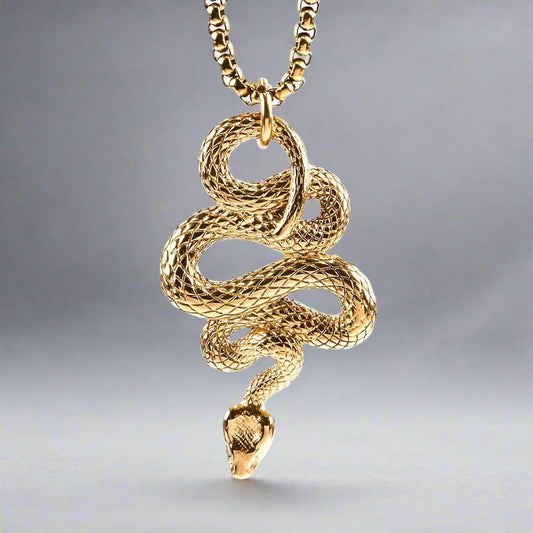 THE MEN THING SS Pendant/ Necklace GOLD GUARDIAN SNAKE - Pure Titanium Steel Pendant with 24inch Round Box Chain for Men & Boys