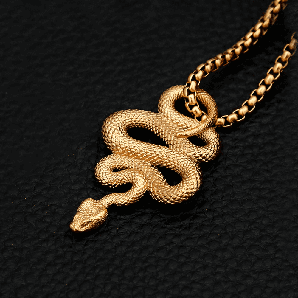 THE MEN THING SS Pendant/ Necklace GOLD GUARDIAN SNAKE - Pure Titanium Steel Pendant with 24inch Round Box Chain for Men & Boys