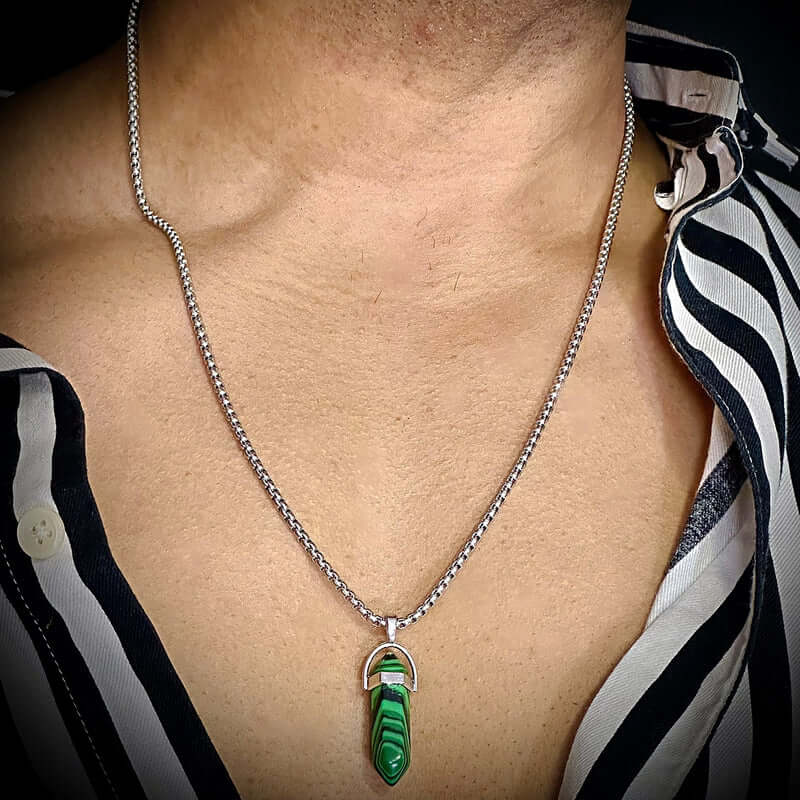 THE MEN THING SS Pendant/ Necklace GREEN LAVA WARRIOR - Spanish Style Neckware with  Pure Stainless Steel 24inch Chain for Men- Round Box Chain & Pendant for Men & Boy