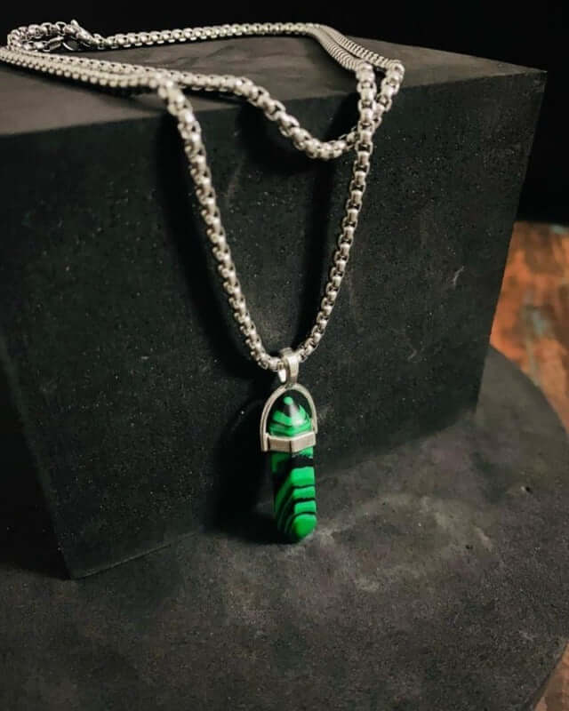 THE MEN THING SS Pendant/ Necklace GREEN LAVA WARRIOR - Spanish Style Neckware with  Pure Stainless Steel 24inch Chain for Men- Round Box Chain & Pendant for Men & Boy