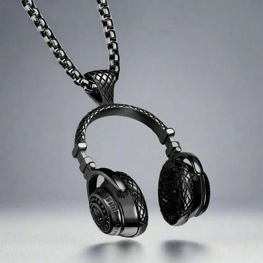 THE MEN THING SS Pendant/ Necklace HEADPHONE BLACK - Titanium Steel Pendant with 24inch Round Box Chain for Men & Boys