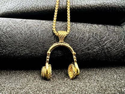 THE MEN THING SS Pendant/ Necklace HEADPHONE GOLD (A) - Alloy Pendant with Stainless Steel 24inch Round Box Chain, American trending Style for Men & Boys