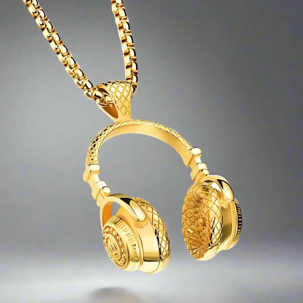THE MEN THING SS Pendant/ Necklace HEADPHONE GOLD (A) - Alloy Pendant with Stainless Steel 24inch Round Box Chain, American trending Style for Men & Boys