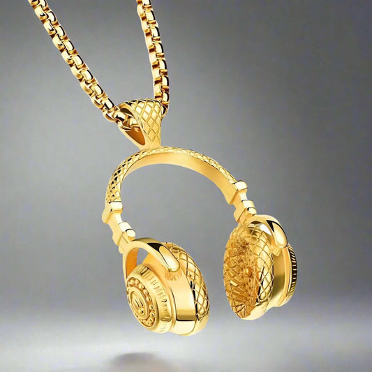 THE MEN THING SS Pendant/ Necklace HEADPHONE GOLD (A) - Alloy Pendant with Stainless Steel 24inch Round Box Chain, American trending Style for Men & Boys