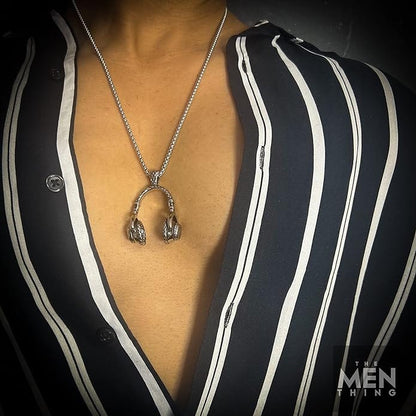 THE MEN THING SS Pendant/ Necklace HEADPHONE  - Titanium Steel Pendant with 24inch Round Box Chain for Men & Boys