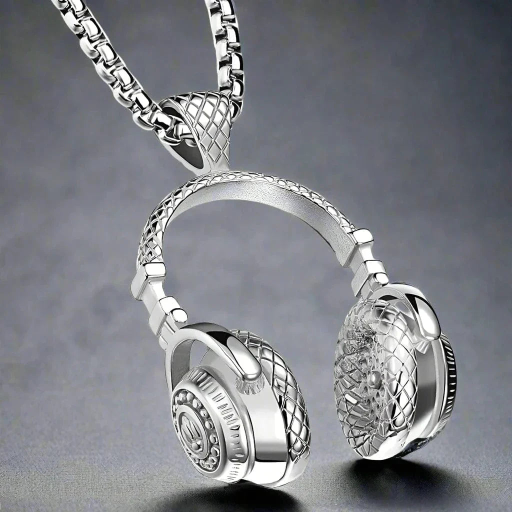 THE MEN THING SS Pendant/ Necklace HEADPHONE  - Titanium Steel Pendant with 24inch Round Box Chain for Men & Boys