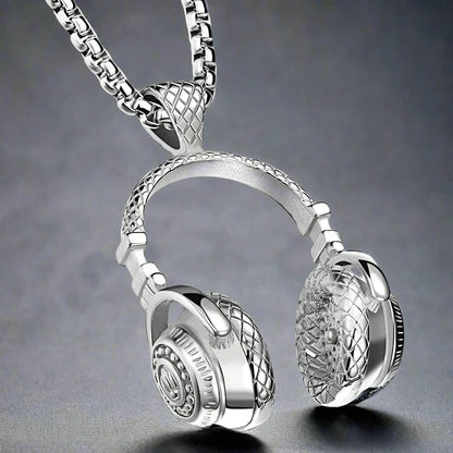 THE MEN THING SS Pendant/ Necklace HEADPHONE  - Titanium Steel Pendant with 24inch Round Box Chain for Men & Boys