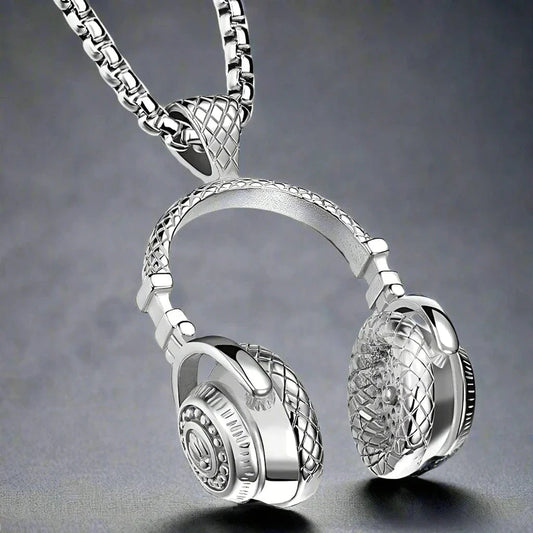 THE MEN THING SS Pendant/ Necklace HEADPHONE  - Titanium Steel Pendant with 24inch Round Box Chain for Men & Boys