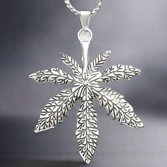 THE MEN THING SS Pendant/ Necklace HEMP-LEAF - Alloy Pendant with Pure Stainless Steel  24inch Round Box Chain, European trending Style for Men & Boys