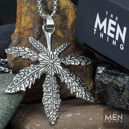 THE MEN THING SS Pendant/ Necklace HEMP-LEAF - Alloy Pendant with Pure Stainless Steel  24inch Round Box Chain, European trending Style for Men & Boys